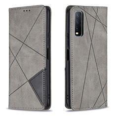 Leather Case Stands Flip Cover Holder B07F for Vivo Y12s Gray