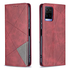 Leather Case Stands Flip Cover Holder B07F for Vivo Y21 Red