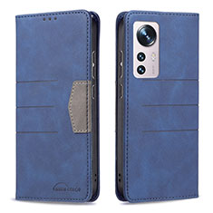 Leather Case Stands Flip Cover Holder B07F for Xiaomi Mi 12 5G Blue