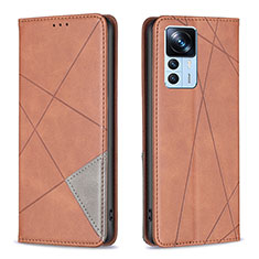 Leather Case Stands Flip Cover Holder B07F for Xiaomi Mi 12T Pro 5G Brown