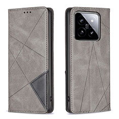 Leather Case Stands Flip Cover Holder B07F for Xiaomi Mi 14 5G Gray