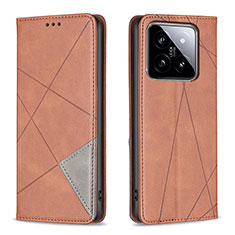 Leather Case Stands Flip Cover Holder B07F for Xiaomi Mi 14 Pro 5G Brown