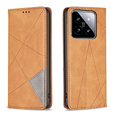 Leather Case Stands Flip Cover Holder B07F for Xiaomi Mi 14 Pro 5G Light Brown