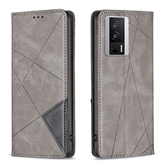 Leather Case Stands Flip Cover Holder B07F for Xiaomi Poco F5 Pro 5G Gray