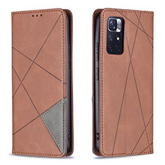 Leather Case Stands Flip Cover Holder B07F for Xiaomi Poco M4 Pro 5G Brown