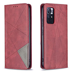 Leather Case Stands Flip Cover Holder B07F for Xiaomi Poco M4 Pro 5G Red