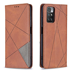 Leather Case Stands Flip Cover Holder B07F for Xiaomi Redmi 10 (2022) Brown