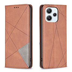 Leather Case Stands Flip Cover Holder B07F for Xiaomi Redmi 12 4G Brown