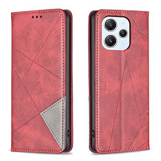 Leather Case Stands Flip Cover Holder B07F for Xiaomi Redmi 12 4G Red