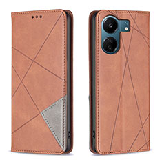 Leather Case Stands Flip Cover Holder B07F for Xiaomi Redmi 13C Brown
