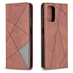 Leather Case Stands Flip Cover Holder B07F for Xiaomi Redmi Note 10 4G Brown