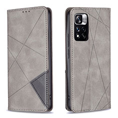 Leather Case Stands Flip Cover Holder B07F for Xiaomi Redmi Note 11 Pro+ Plus 5G Gray