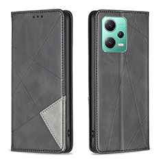 Leather Case Stands Flip Cover Holder B07F for Xiaomi Redmi Note 12 5G Black