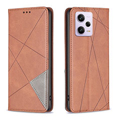 Leather Case Stands Flip Cover Holder B07F for Xiaomi Redmi Note 12 Pro 5G Brown
