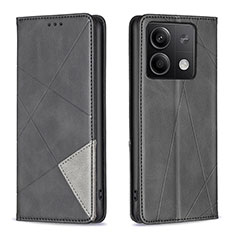 Leather Case Stands Flip Cover Holder B07F for Xiaomi Redmi Note 13 5G Black