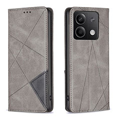Leather Case Stands Flip Cover Holder B07F for Xiaomi Redmi Note 13 5G Gray