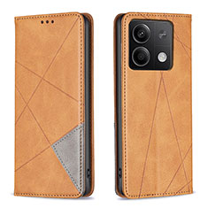 Leather Case Stands Flip Cover Holder B07F for Xiaomi Redmi Note 13 5G Light Brown