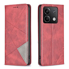 Leather Case Stands Flip Cover Holder B07F for Xiaomi Redmi Note 13 5G Red