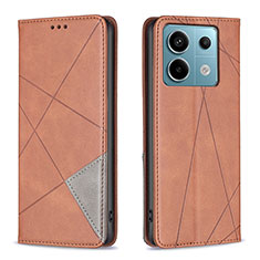Leather Case Stands Flip Cover Holder B07F for Xiaomi Redmi Note 13 Pro 5G Brown