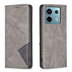 Leather Case Stands Flip Cover Holder B07F for Xiaomi Redmi Note 13 Pro 5G Gray