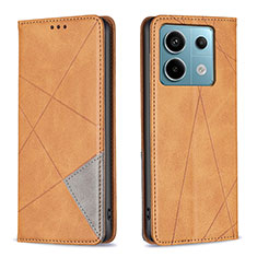 Leather Case Stands Flip Cover Holder B07F for Xiaomi Redmi Note 13 Pro 5G Light Brown