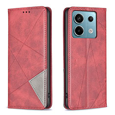 Leather Case Stands Flip Cover Holder B07F for Xiaomi Redmi Note 13 Pro 5G Red