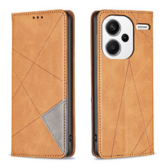 Leather Case Stands Flip Cover Holder B07F for Xiaomi Redmi Note 13 Pro+ Plus 5G Light Brown