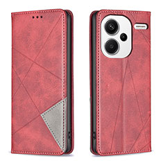 Leather Case Stands Flip Cover Holder B07F for Xiaomi Redmi Note 13 Pro+ Plus 5G Red