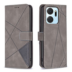 Leather Case Stands Flip Cover Holder B08F for Huawei Honor X7a Gray