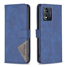 Leather Case Stands Flip Cover Holder B08F for Motorola Moto E13 Blue