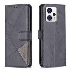 Leather Case Stands Flip Cover Holder B08F for Motorola Moto G23 Black