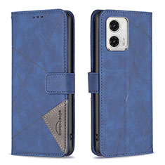 Leather Case Stands Flip Cover Holder B08F for Motorola Moto G73 5G Blue