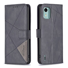 Leather Case Stands Flip Cover Holder B08F for Nokia C12 Black