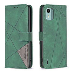 Leather Case Stands Flip Cover Holder B08F for Nokia C12 Green