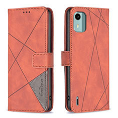 Leather Case Stands Flip Cover Holder B08F for Nokia C12 Orange