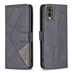 Leather Case Stands Flip Cover Holder B08F for Nokia C210 Black