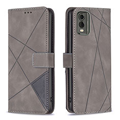 Leather Case Stands Flip Cover Holder B08F for Nokia C210 Gray