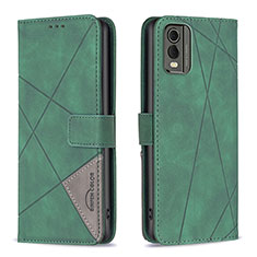 Leather Case Stands Flip Cover Holder B08F for Nokia C32 Green