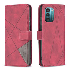 Leather Case Stands Flip Cover Holder B08F for Nokia G11 Red