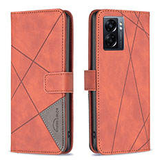 Leather Case Stands Flip Cover Holder B08F for Oppo A56S 5G Orange