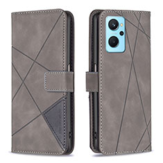 Leather Case Stands Flip Cover Holder B08F for Oppo A96 4G Gray