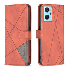 Leather Case Stands Flip Cover Holder B08F for Oppo A96 4G Orange