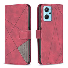 Leather Case Stands Flip Cover Holder B08F for Oppo A96 4G Red