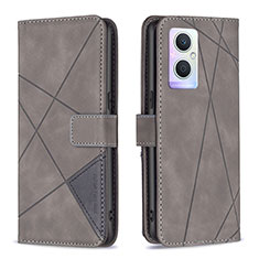 Leather Case Stands Flip Cover Holder B08F for Oppo F21s Pro 5G Gray