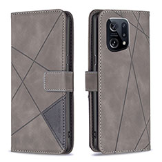 Leather Case Stands Flip Cover Holder B08F for Oppo Find X5 5G Gray