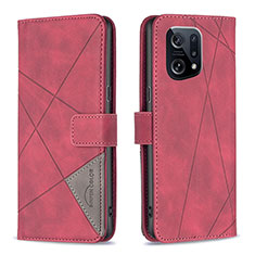 Leather Case Stands Flip Cover Holder B08F for Oppo Find X5 5G Red