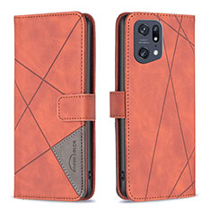 Leather Case Stands Flip Cover Holder B08F for Oppo Find X5 Pro 5G Orange