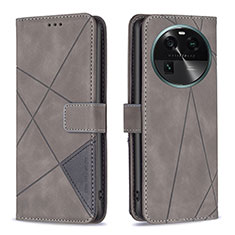 Leather Case Stands Flip Cover Holder B08F for Oppo Find X6 5G Gray