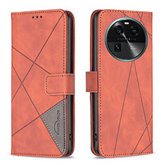 Leather Case Stands Flip Cover Holder B08F for Oppo Find X6 Pro 5G Orange
