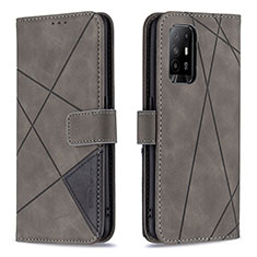 Leather Case Stands Flip Cover Holder B08F for Oppo Reno5 Z 5G Gray